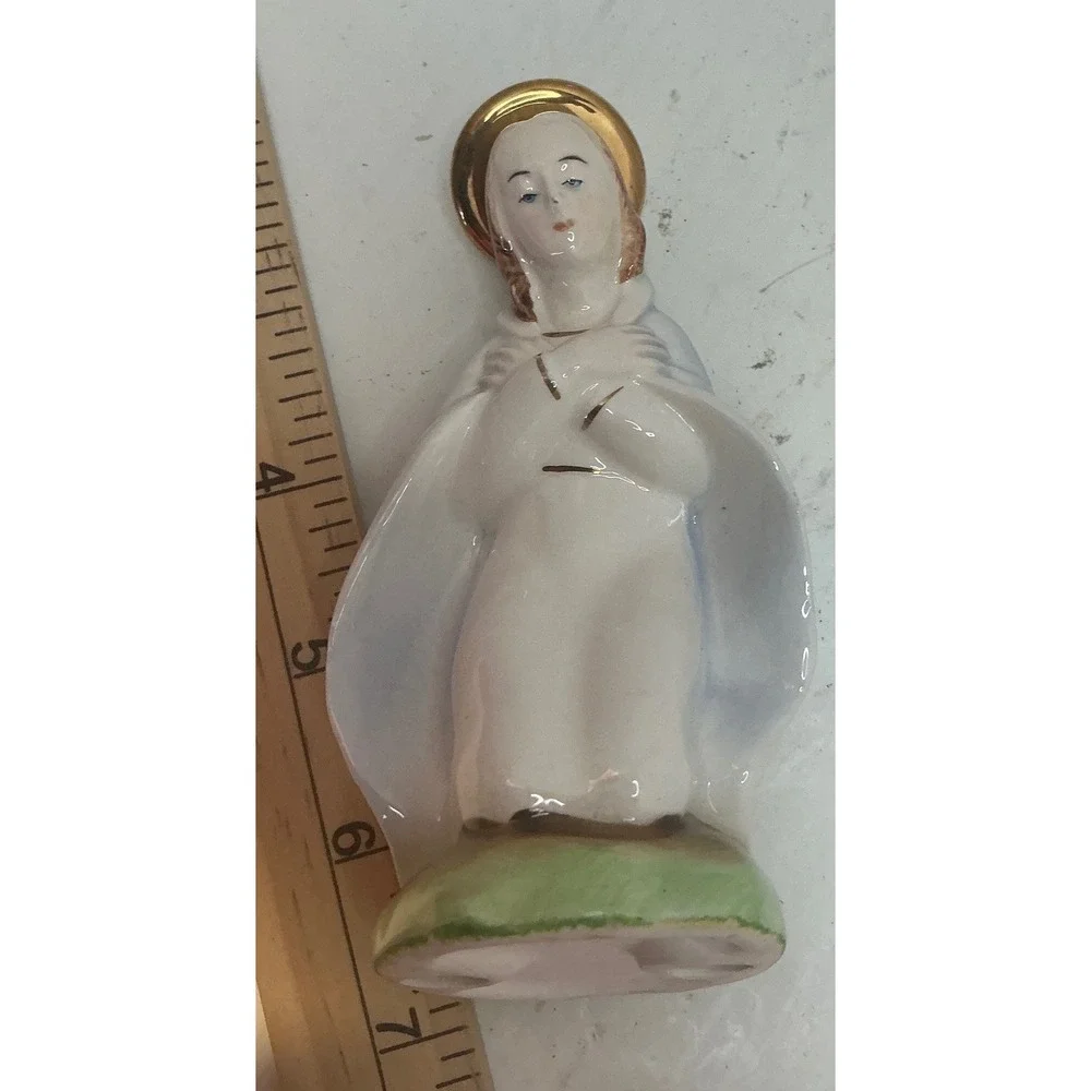 Vintage Nativity Set Porcelain Gold Trim 3pc Christmas Decor Small